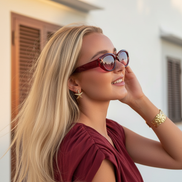 Retro Kırmızı Oval Kadın Güneş Gözlük Uv400 Koruma