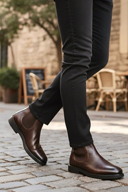 %100 Hakiki Deri Chealse Erkek Bot Ortopedik Kauçuk Taban